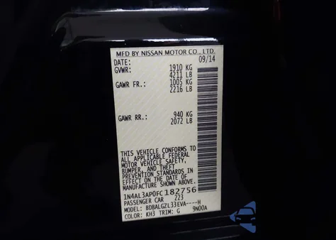 2015 Nissan Altima 2.5 S z USA, uszkodzony, nr VIN 1N4AL3AP0FC182756